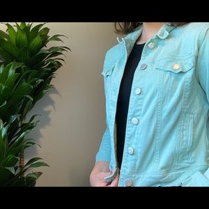 OLD NAVY TURQUOISE DENIM JACK FITS SIZE XS WOMENS